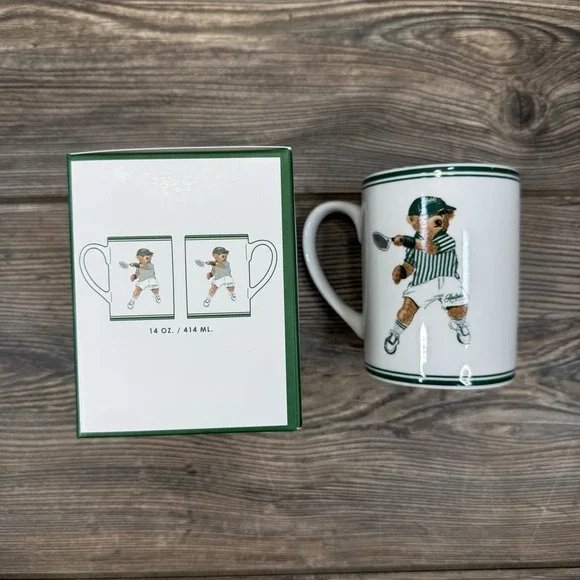 Ralph Lauren Polo Tennis Bear Ralph's Coffee Mug In Box Porcelain White NEW - Picture 3 of 6